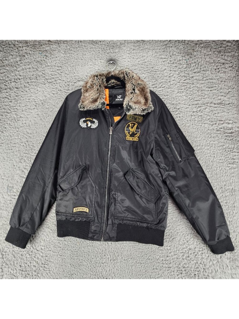 X Ray Jacket Mens XL Black Aviator Military Sherpa Collar Bomber Jacket